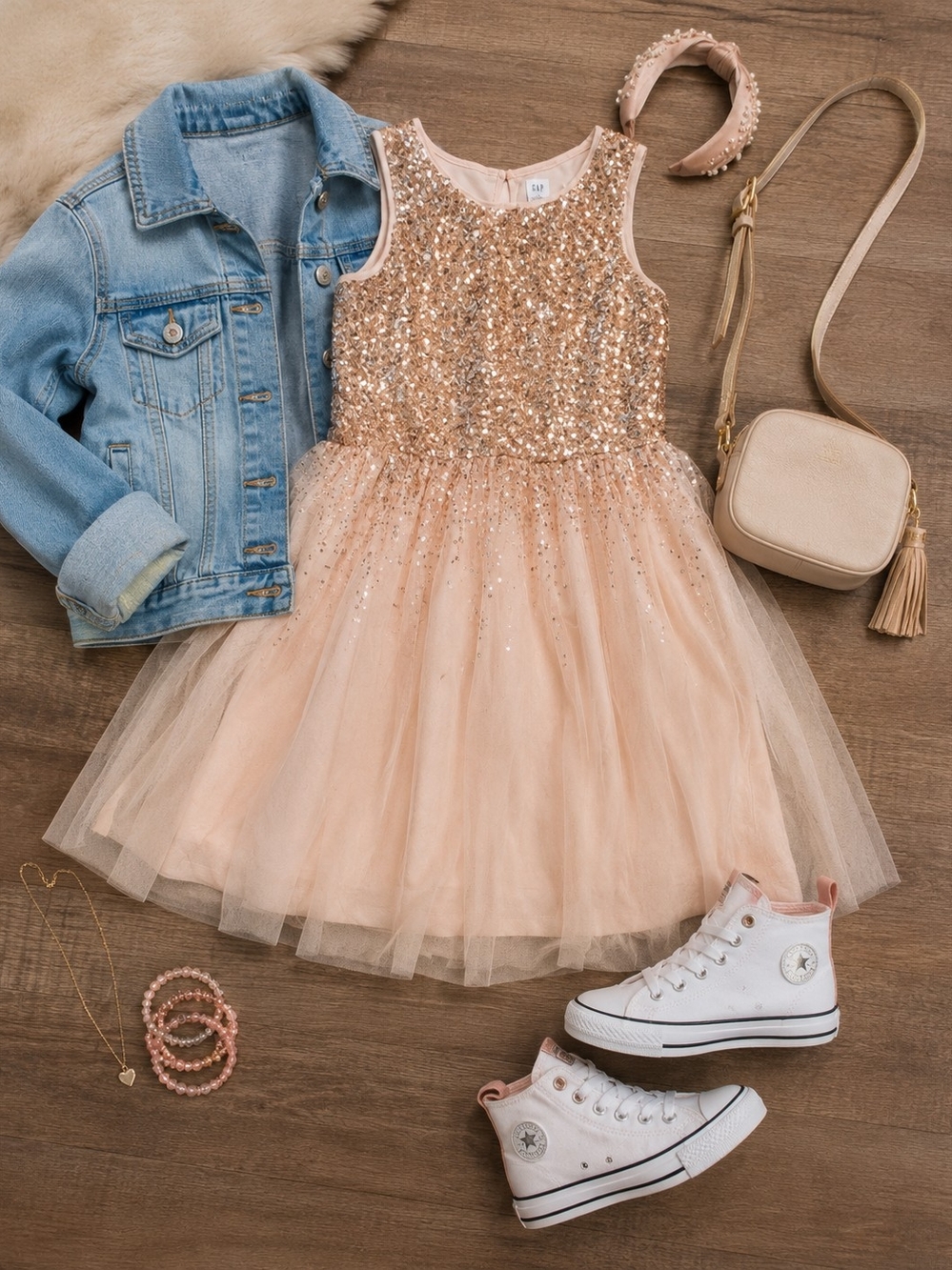GAP Girls' Rose Gold Sequin Tulle Dress
